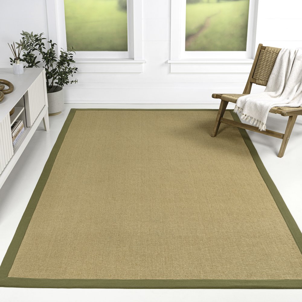 Camden Farmhouse Cottage Border Jute Natural/Olive 5 ft. x 8 ft. Area Rug. Picture 5