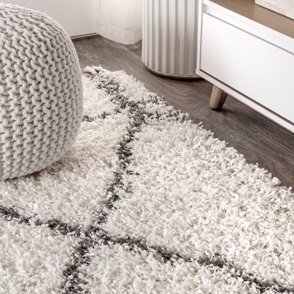 Mercer Shag Plush Tassel Moroccan Geometric Trellis Area Rug. Picture 6