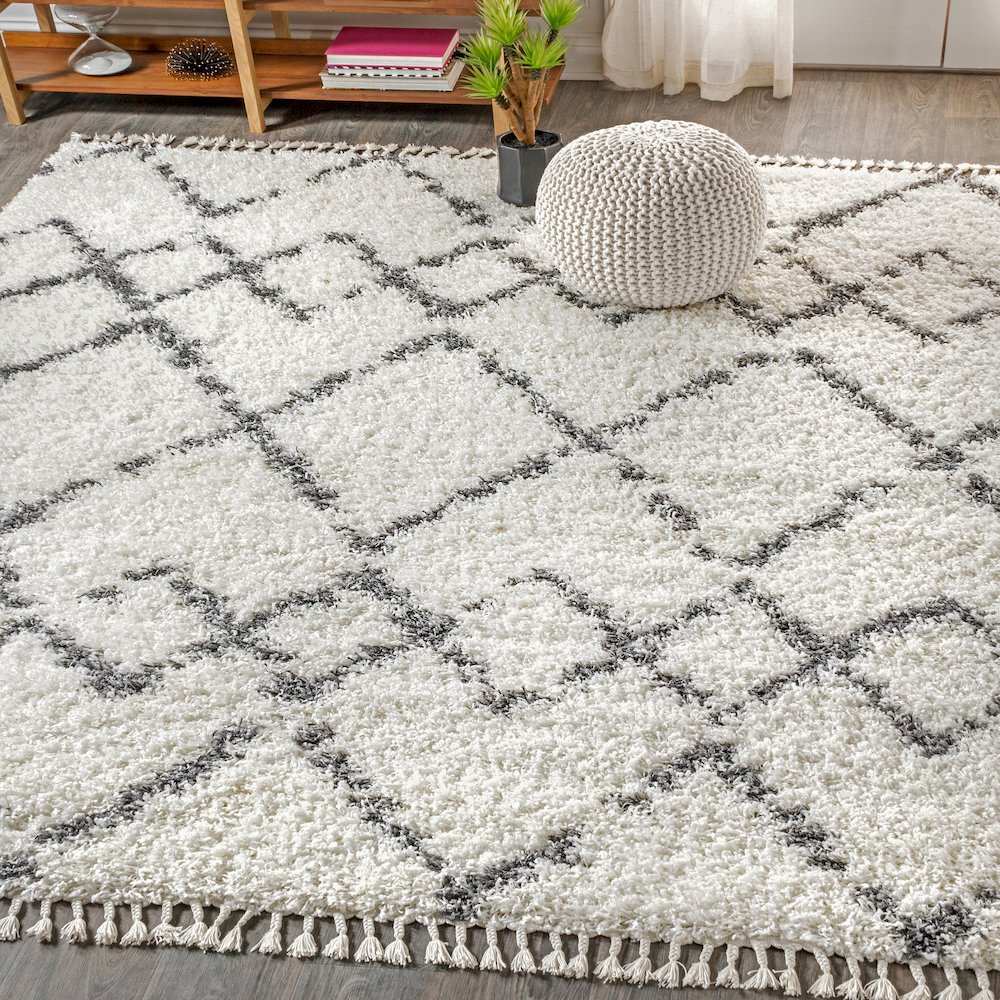 Mercer Shag Plush Tassel Moroccan Tribal Geometric Trellis Area Rug. Picture 2