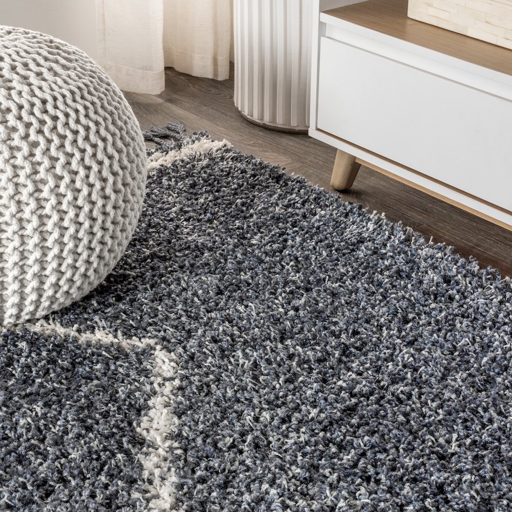 Beautiful Mercer Shag Plush Tassel Moroccan Tribal Geometric Trellis Area Rug. Picture 6