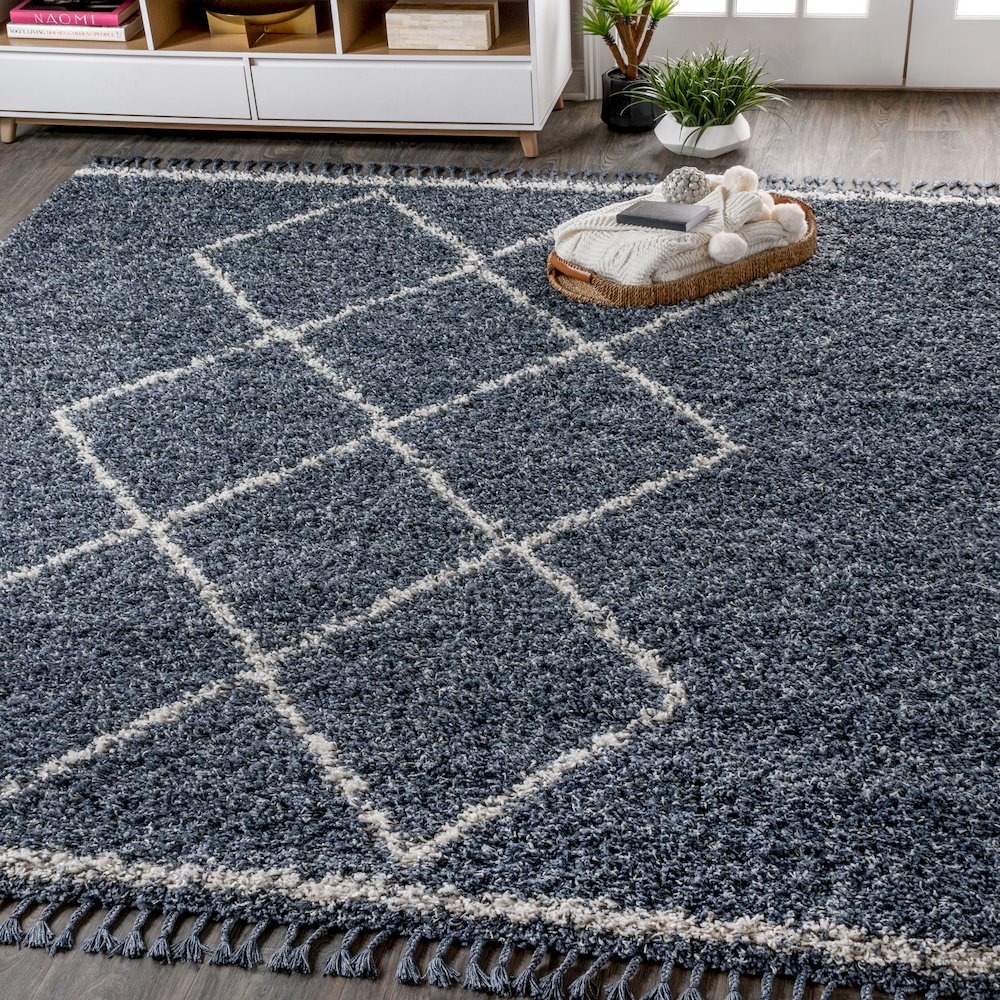 Beautiful Mercer Shag Plush Tassel Moroccan Tribal Geometric Trellis Area Rug. Picture 2
