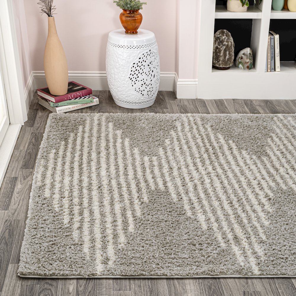 Petra Abstract Stripe Geometric Shag Area Rug. Picture 1