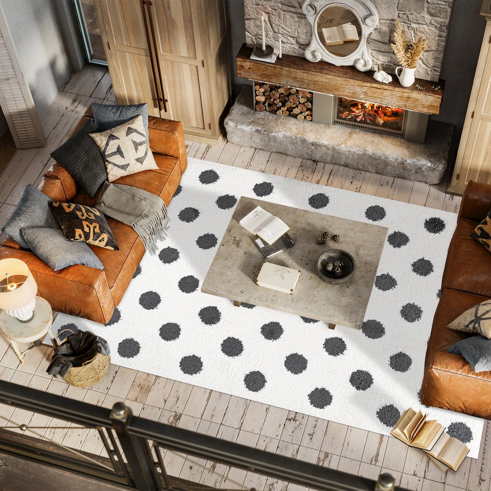 Pere Modern Charcoal Dot Shag Area Rug. Picture 5