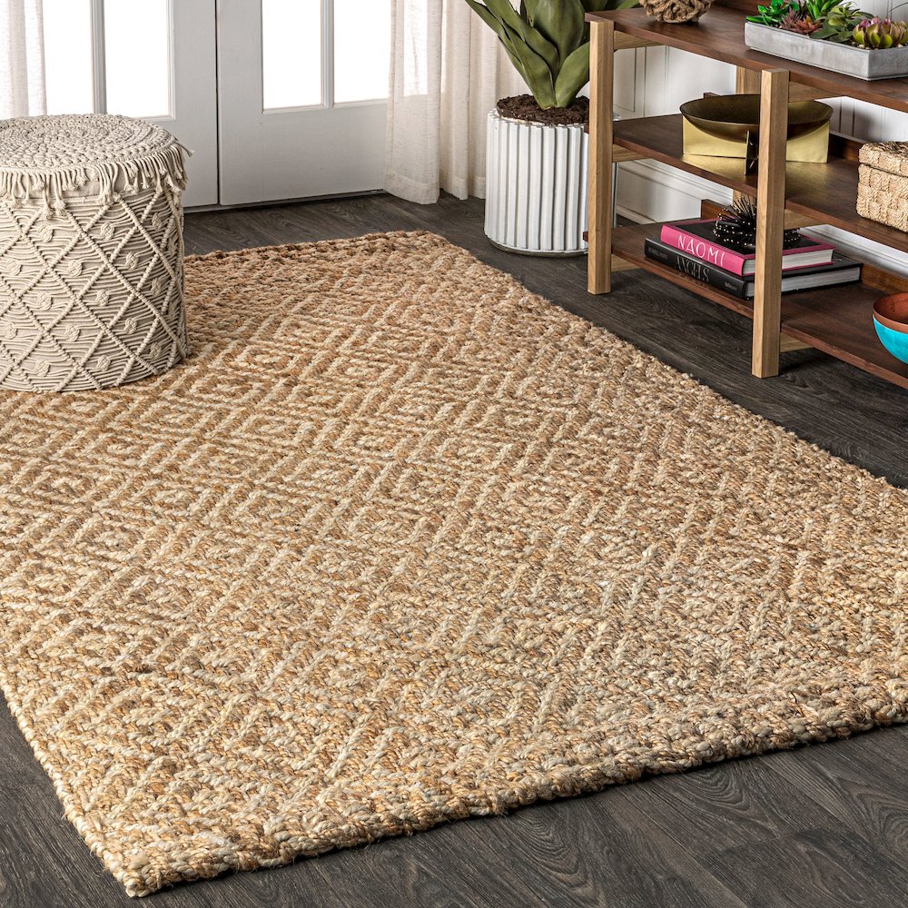 Hira Hand Woven Diamond Chunky Jute Area Rug. Picture 2