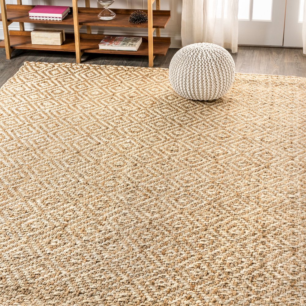 Hira Hand Woven Diamond Chunky Jute Area Rug. Picture 4