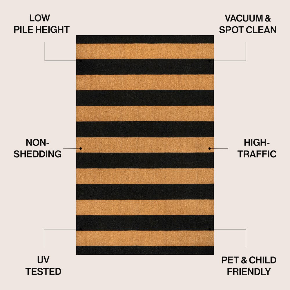Sutton Coastal Striped Coir Natural/Black 5 ft. x 8 ft. Indoor/Outdoor Area Rug. Picture 2