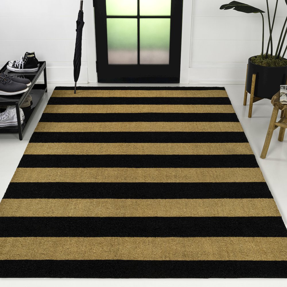 Sutton Coastal Striped Coir Natural/Black 5 ft. x 8 ft. Indoor/Outdoor Area Rug. Picture 5
