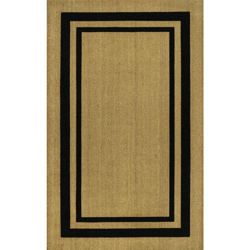 Blaire Classic Double Border Natural/Black 5 ft. x 8 ft. Indoor/Outdoor Area Rug. Picture 1