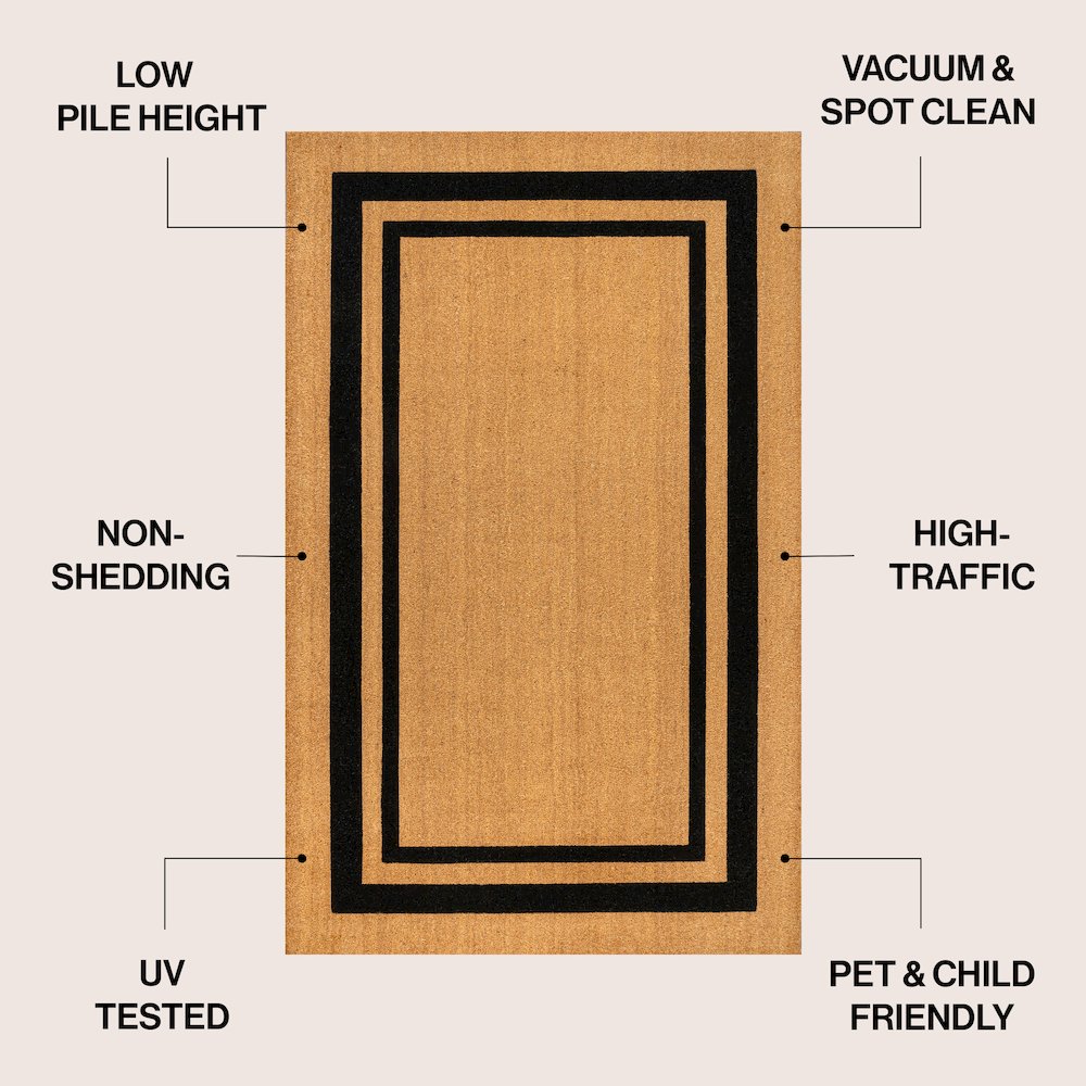 Blaire Classic Double Border Natural/Black 5 ft. x 8 ft. Indoor/Outdoor Area Rug. Picture 2