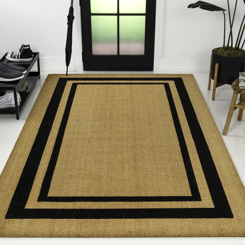 Blaire Classic Double Border Natural/Black 5 ft. x 8 ft. Indoor/Outdoor Area Rug. Picture 5
