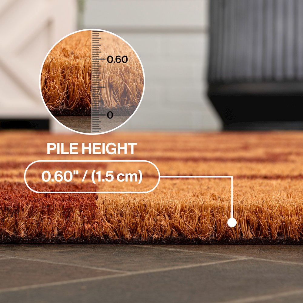 Farmhouse Checkerboard Coir Natural/Red 5 ft. x 8 ft. Indoor/Outdoor Area Rug. Picture 3