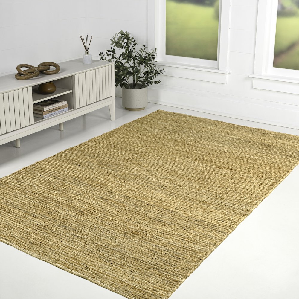 Griffin Rustic Farmhouse Woven Jute Solid Natural 5 ft. x 8 ft. Area Rug. Picture 4