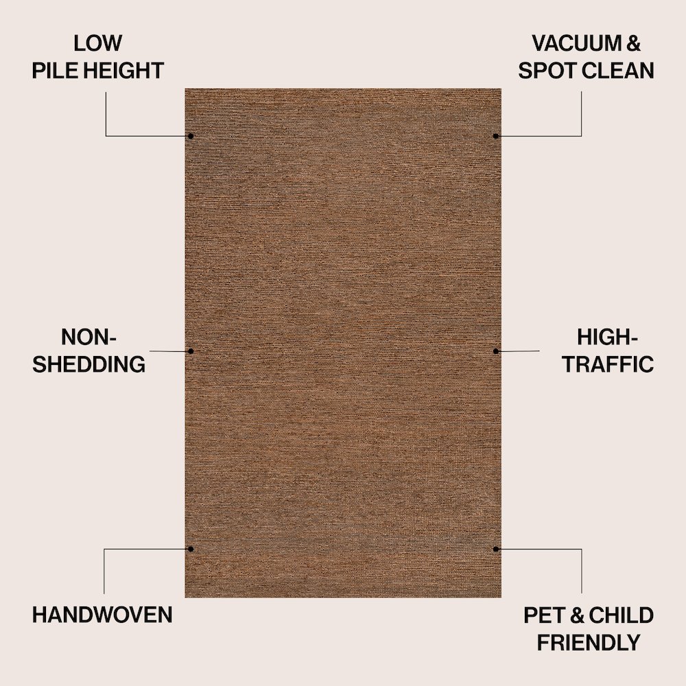 Griffin Rustic Farmhouse Woven Jute Solid Brown 4 ft. x 6 ft. Area Rug. Picture 4