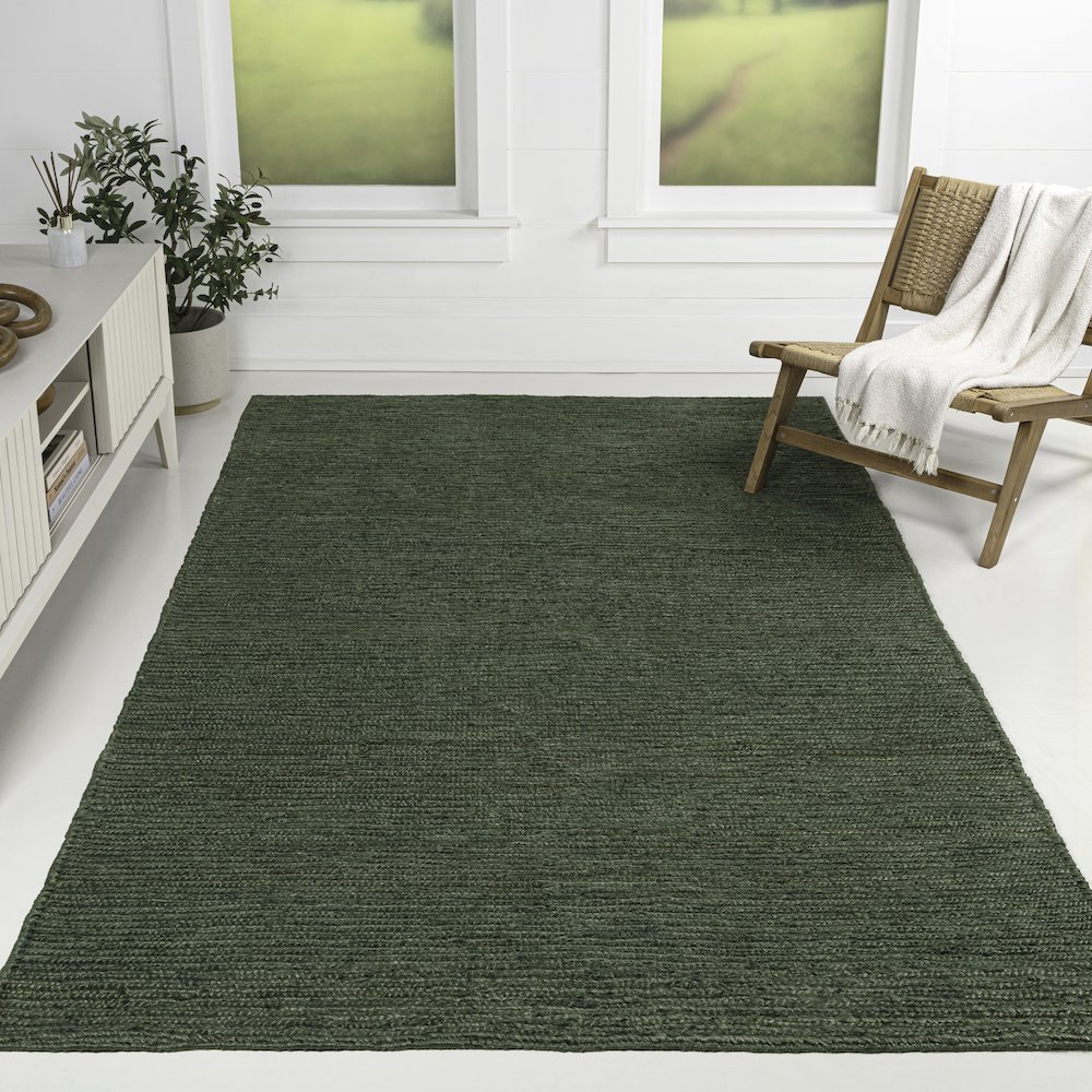 Griffin Rustic Farmhouse Woven Jute Solid Green 5 ft. x 8 ft. Area Rug. Picture 2