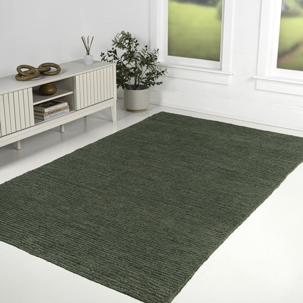 Griffin Rustic Farmhouse Woven Jute Solid Green 5 ft. x 8 ft. Area Rug. Picture 3