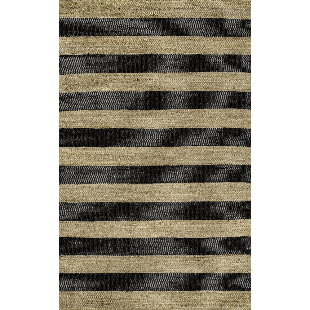 Jayden Rustic Farmhouse Woven Jute Stripe Natural/Black 5 ft. x 8 ft. Area Rug. Picture 1