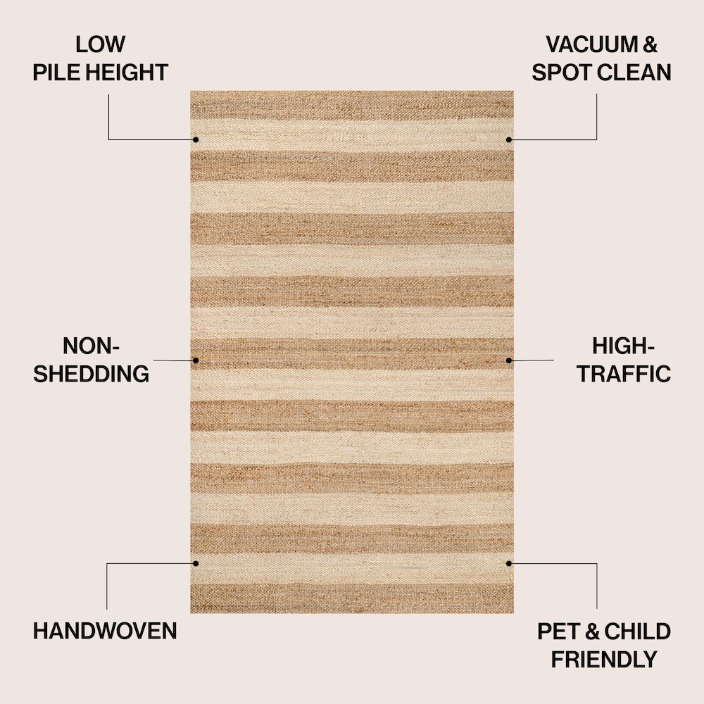 Jayden Rustic Farmhouse Woven Jute Stripe Natural/Bleach 3 ft. x 5 ft. Area Rug. Picture 4