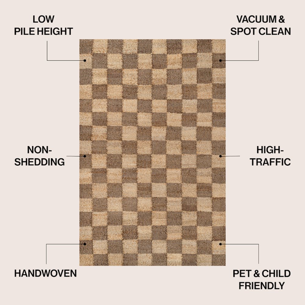Theo Farmhouse Woven Jute Checkerboard Natural/Brown 3 ft. x 5 ft. Area Rug. Picture 4