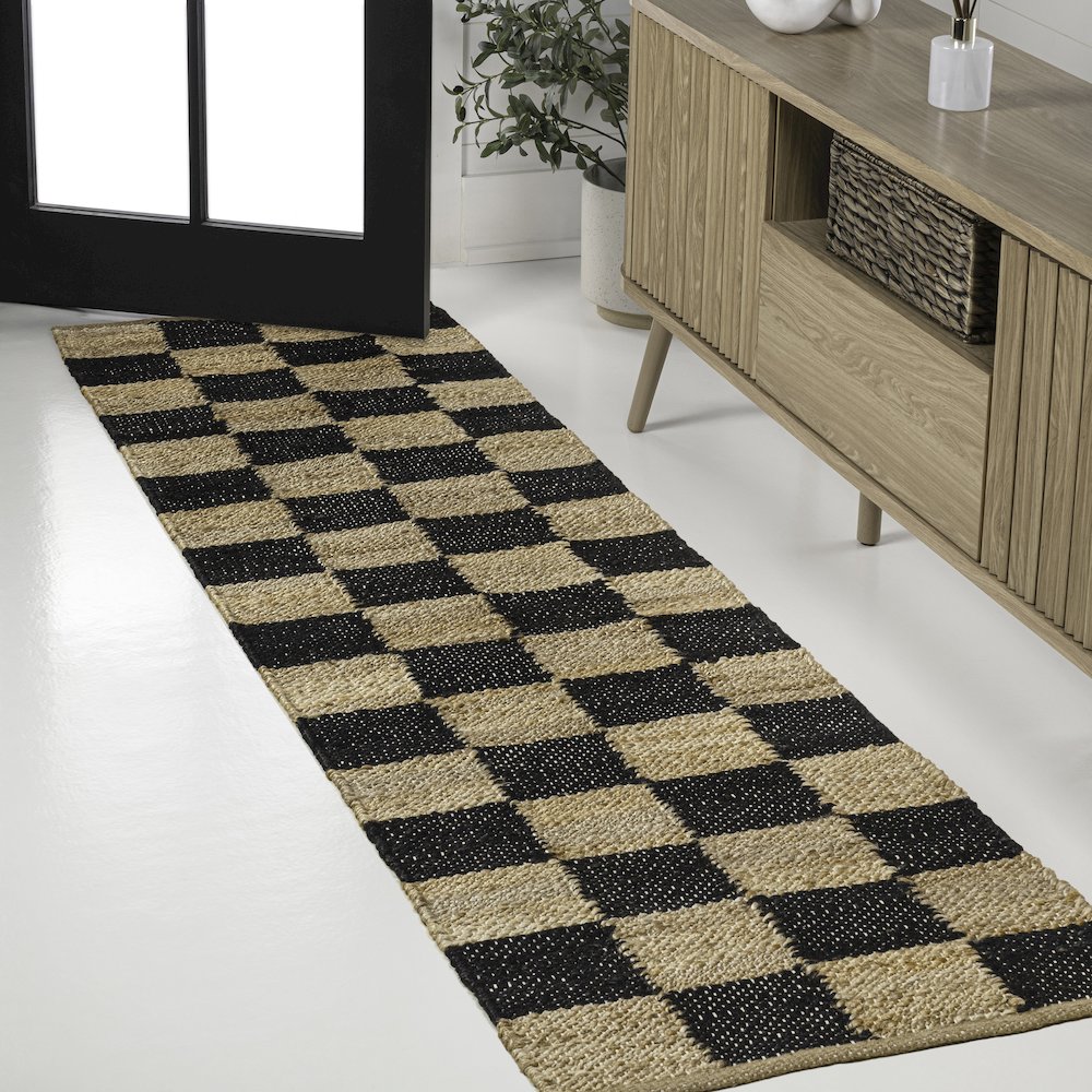 Theo Farmhouse Woven Jute Checkerboard Natural/Black 3 ft. x 5 ft. Area Rug. Picture 2
