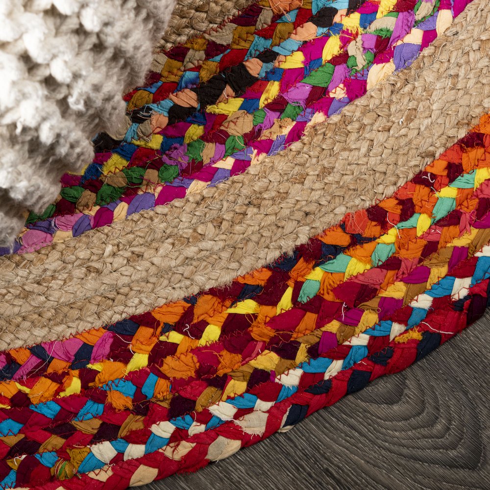 Isla Round Boho Braided Rag Jute Area Rug. Picture 5