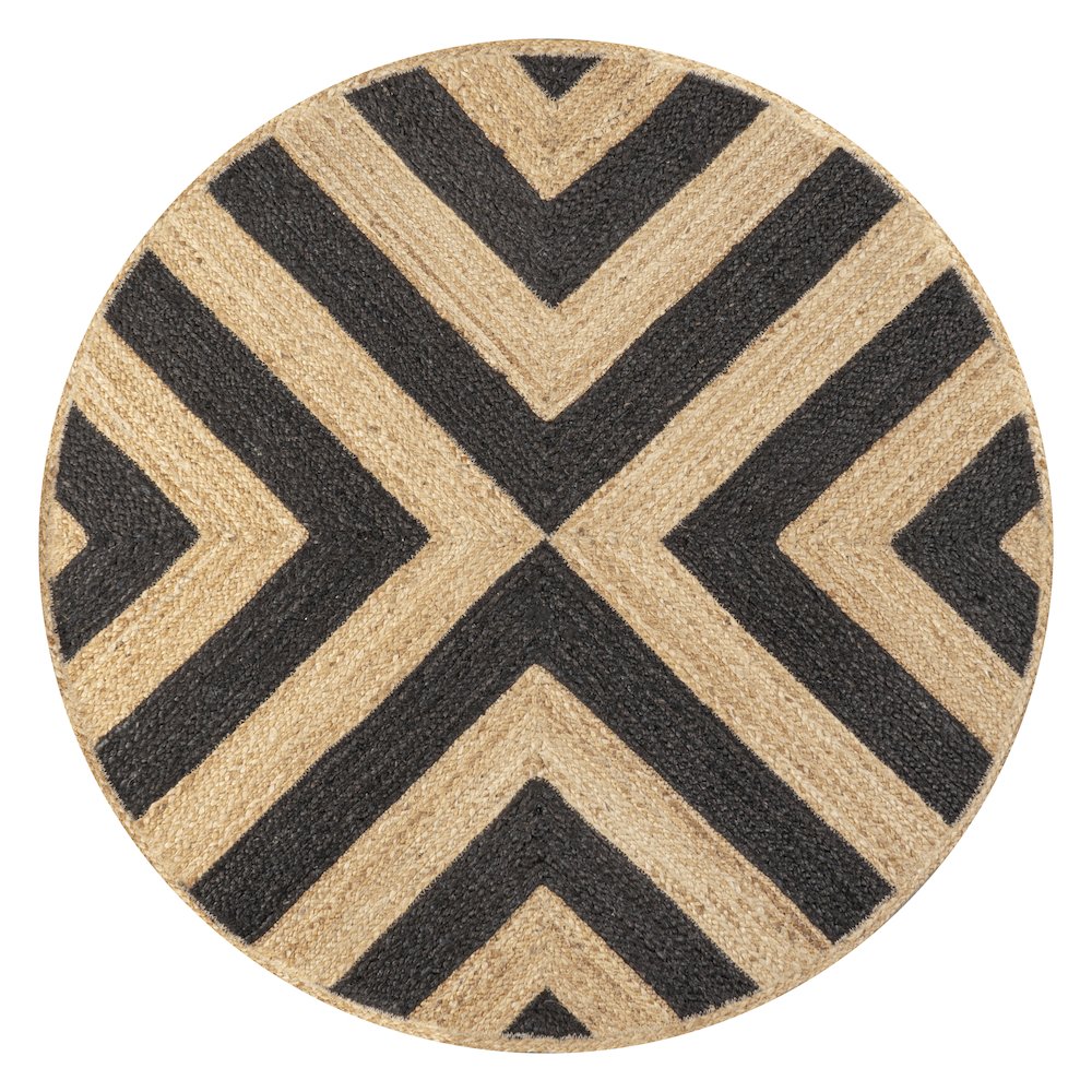 Piper Two Tone Chevron Round Jute Area Rug. Picture 1
