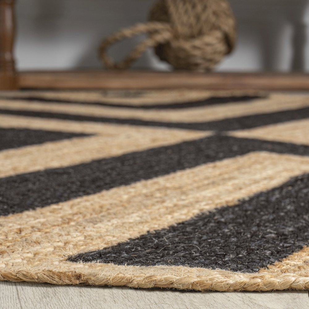 Piper Two Tone Chevron Round Jute Area Rug. Picture 4