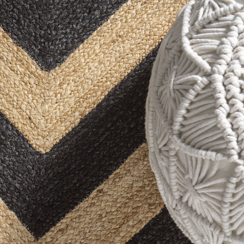 Piper Two Tone Chevron Round Jute Area Rug. Picture 5