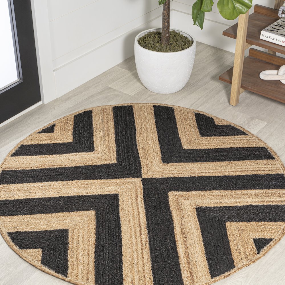 Piper Two Tone Chevron Round Jute Area Rug. Picture 2