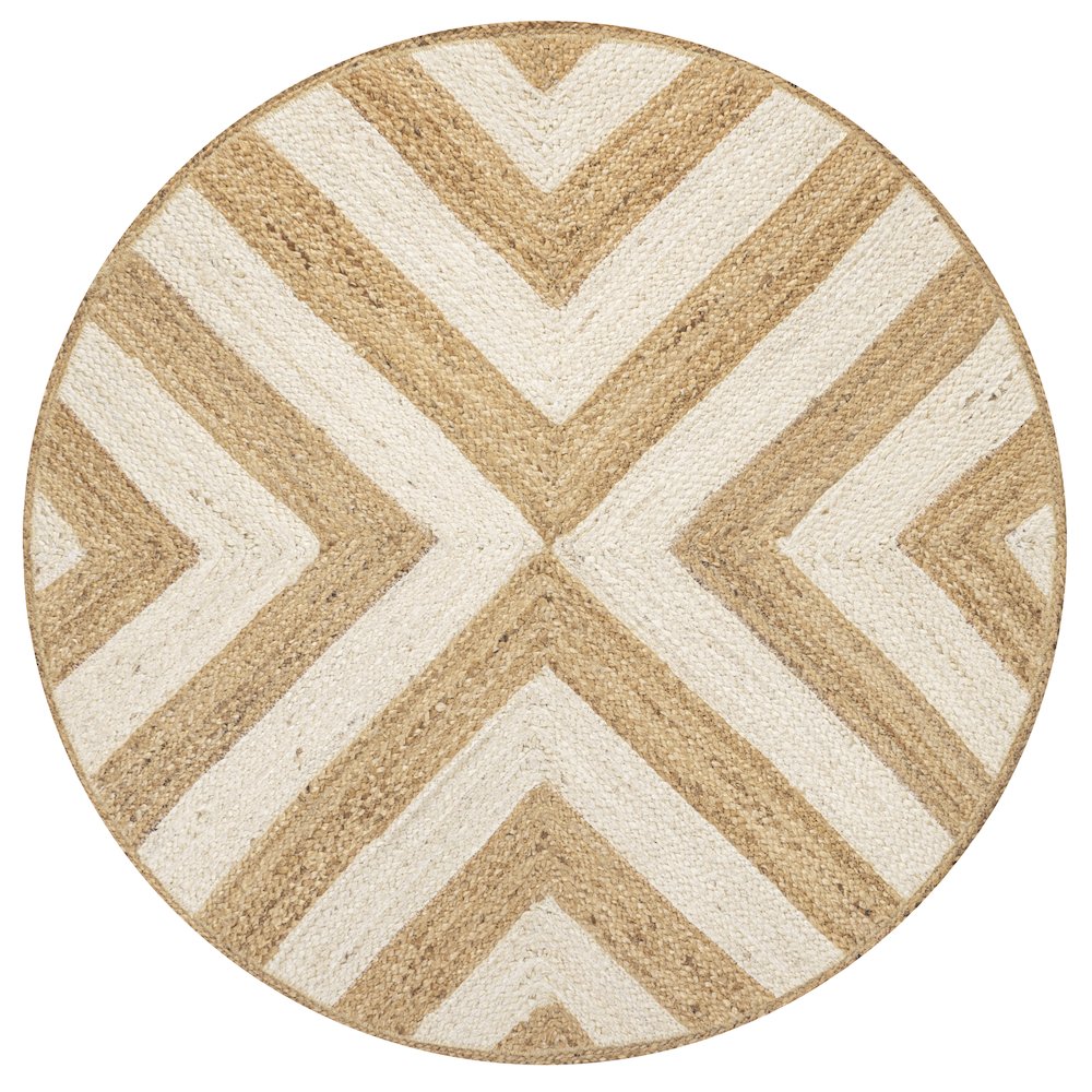 Piper Two Tone Chevron Round Jute Area Rug. Picture 1