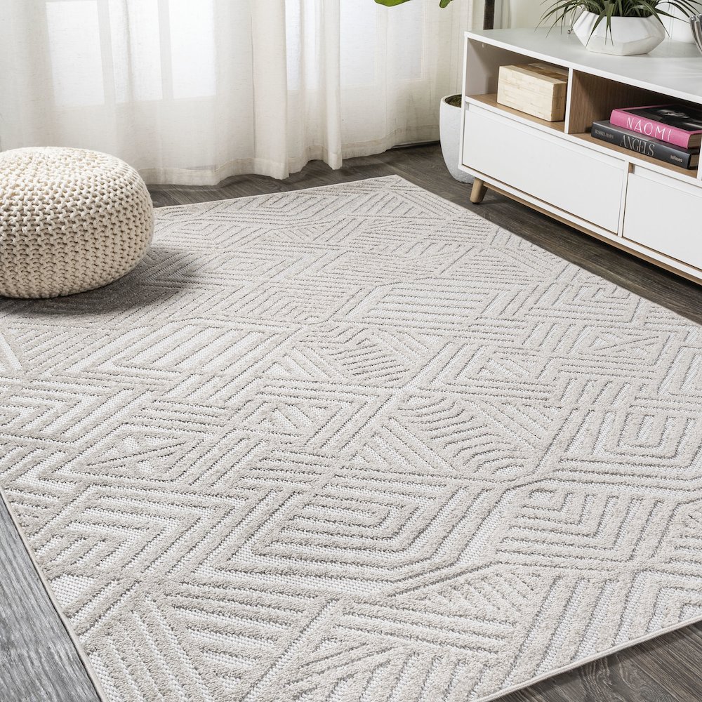 Jordan High-Low Pile Art Deco Geometric Indoor/Outdoor Area Rug. Picture 2