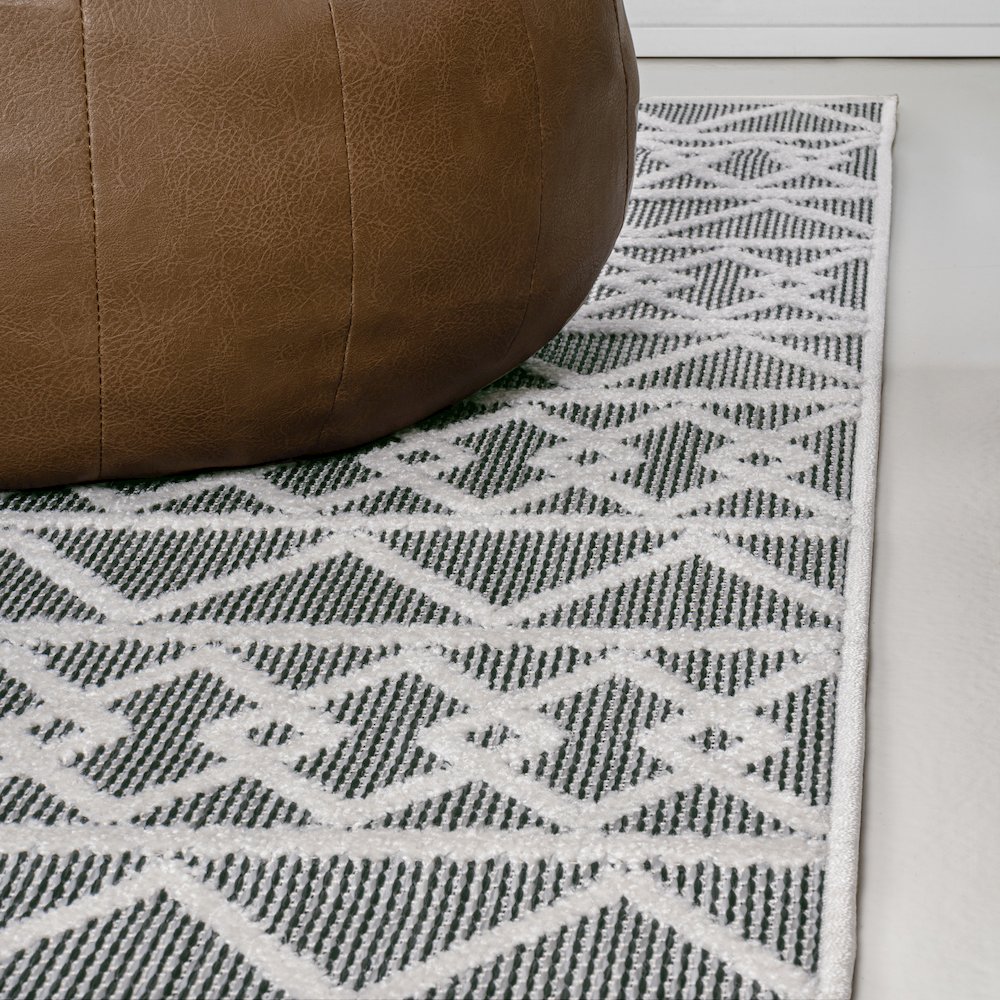 Aylan High-Low Pile Knotted Trellis Geometric Indoor/Outdoor Area Rug. Picture 11