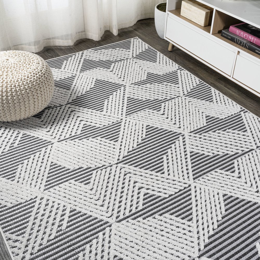 Jazz High-Low Pile Art Deco Geometric Indoor/Outdoor Area Rug. Picture 4