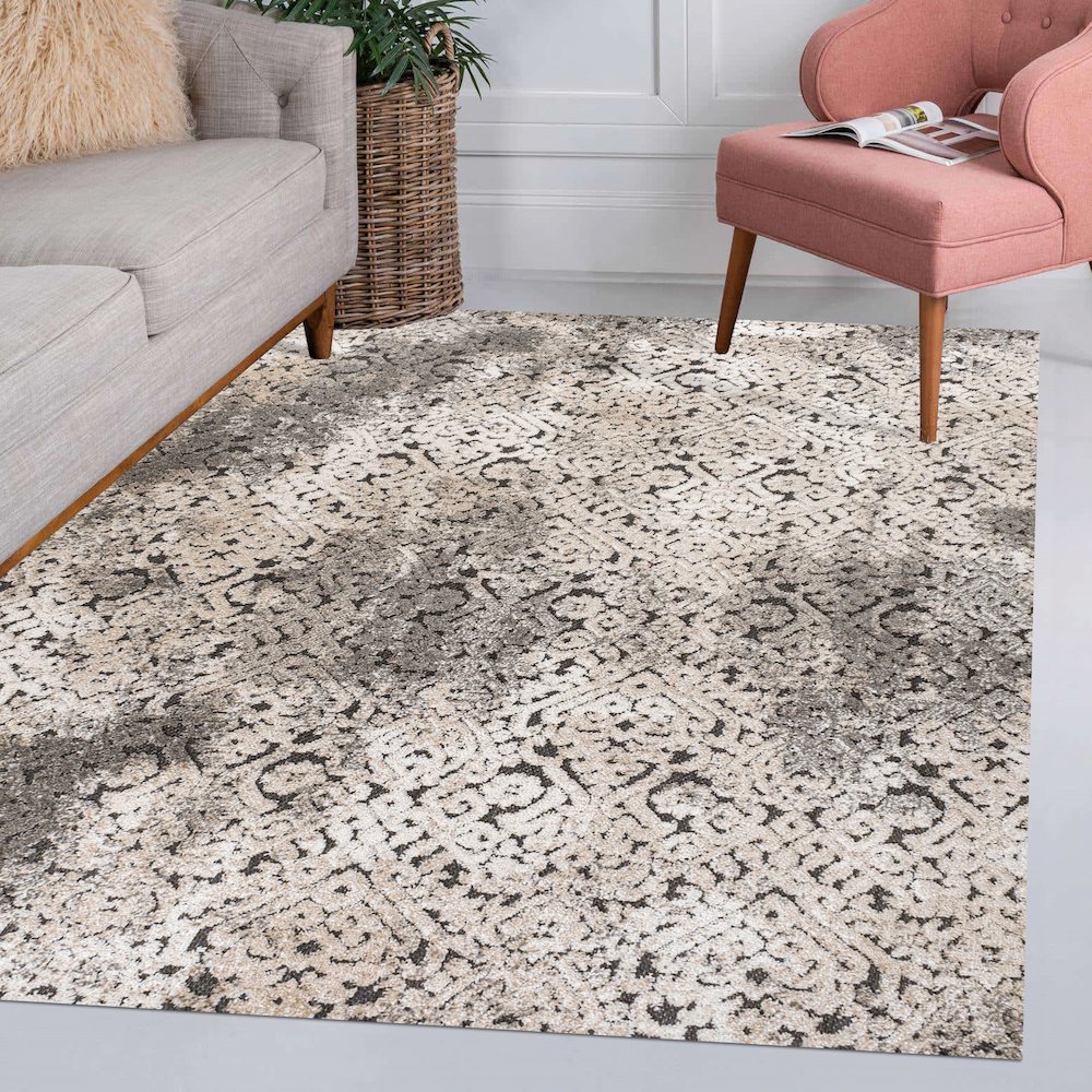 Duenas High-Low Shabby Damask Area Rug. Picture 14