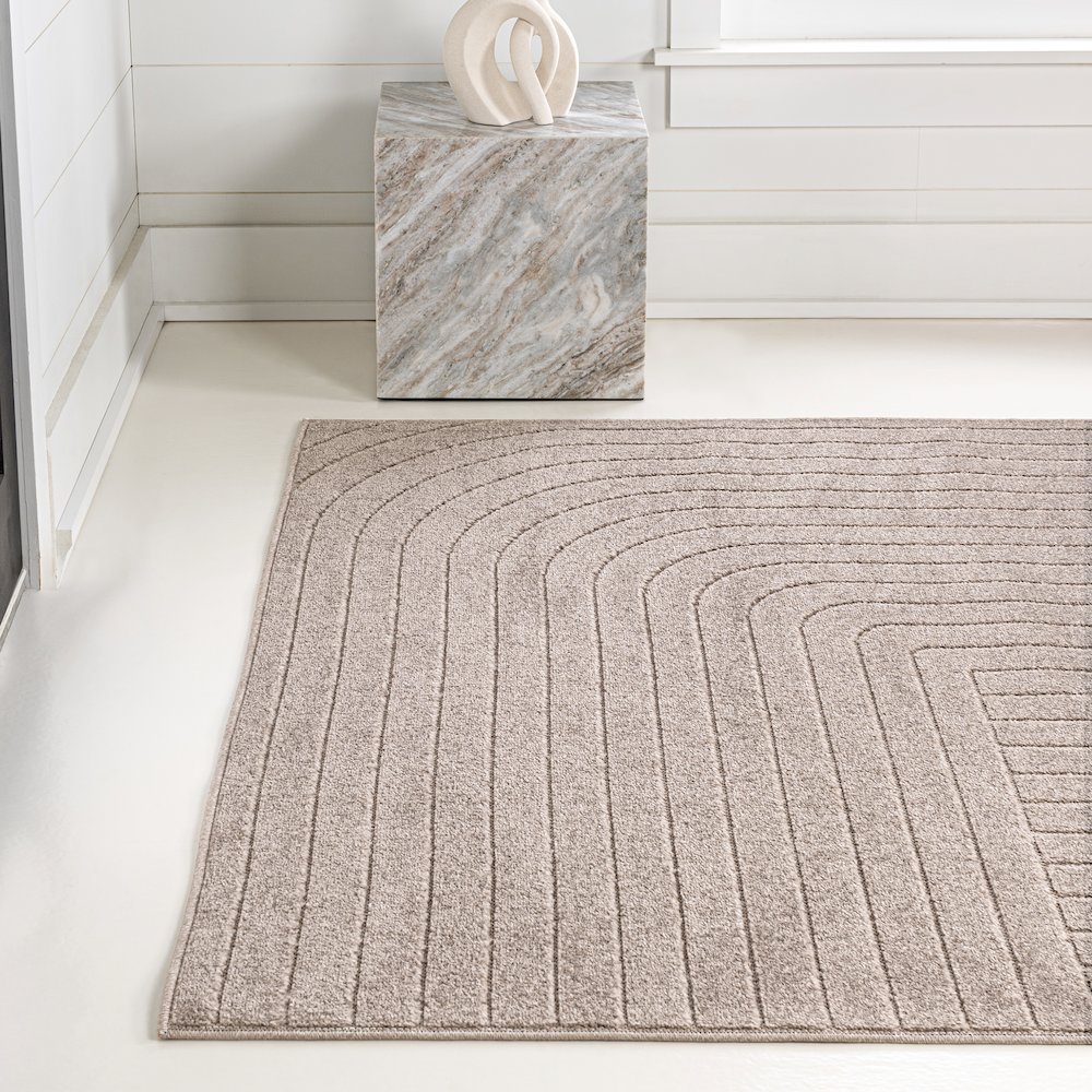 Minimalist Angle Geometric Light Taupe 5 ft. x 8 ft. Indoor/Outdoor Area Rug. Picture 2
