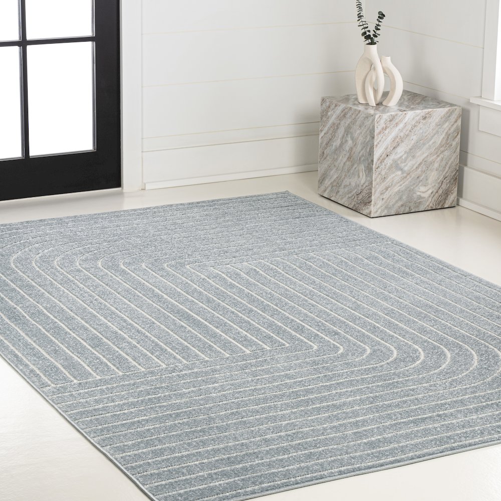 Minimalist Angle Geometric Light Blue 5 ft. x 8 ft. Indoor/Outdoor Area Rug. Picture 3