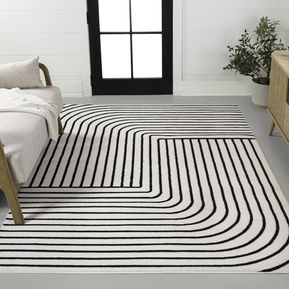 Odense High-Low Minimalist Angle Geometric Black/White 4 ft. x 6 ft. Area Rug. Picture 2