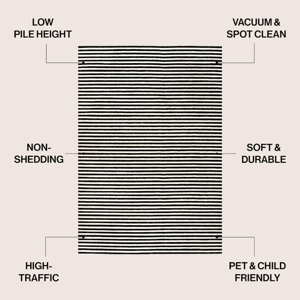 Aarhus High-Low Minimalist Scandi Striped Black/White 4 ft. x 6 ft. Area Rug. Picture 4