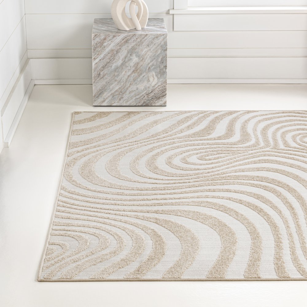 Maribo High-Low Abstract Groovy Striped Indoor/Outdoor Area Rug. Picture 2
