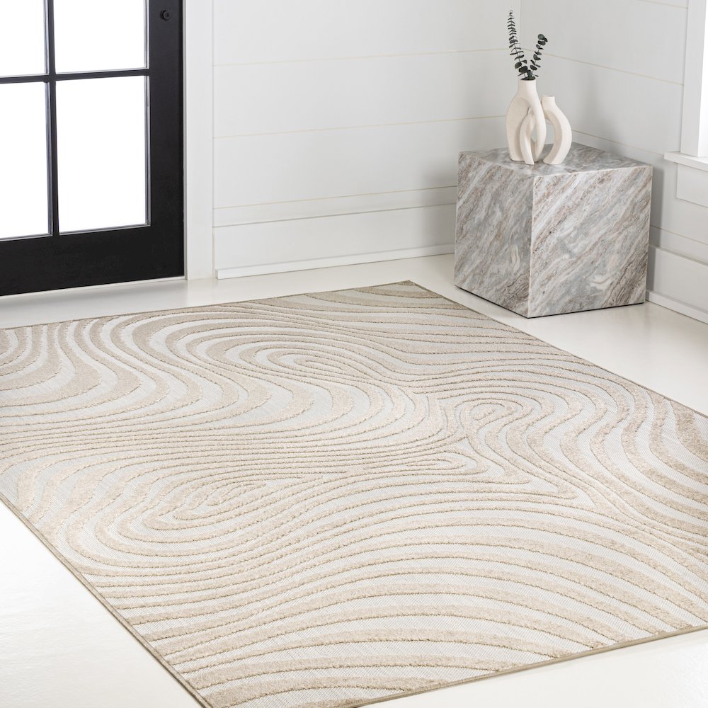 Maribo High-Low Abstract Groovy Striped Indoor/Outdoor Area Rug. Picture 3