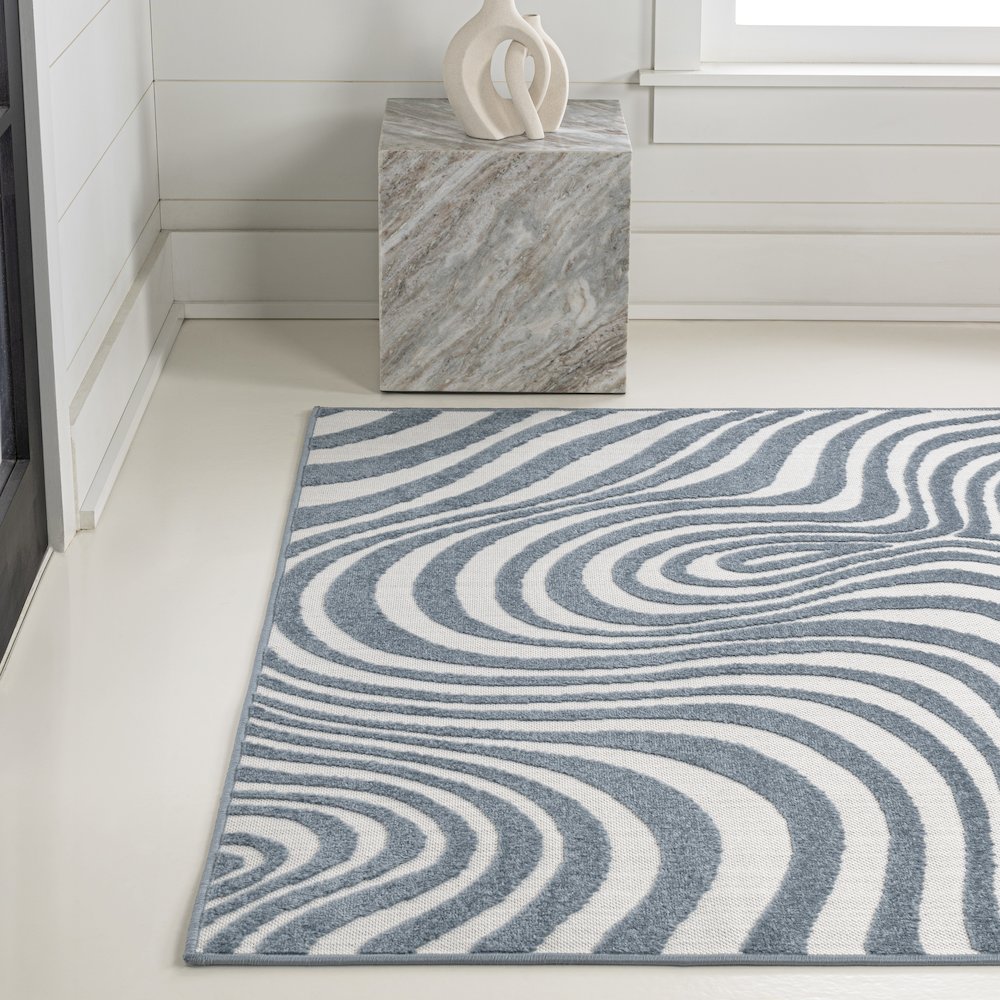 Maribo High-Low Abstract Groovy Striped Indoor/Outdoor Area Rug. Picture 2