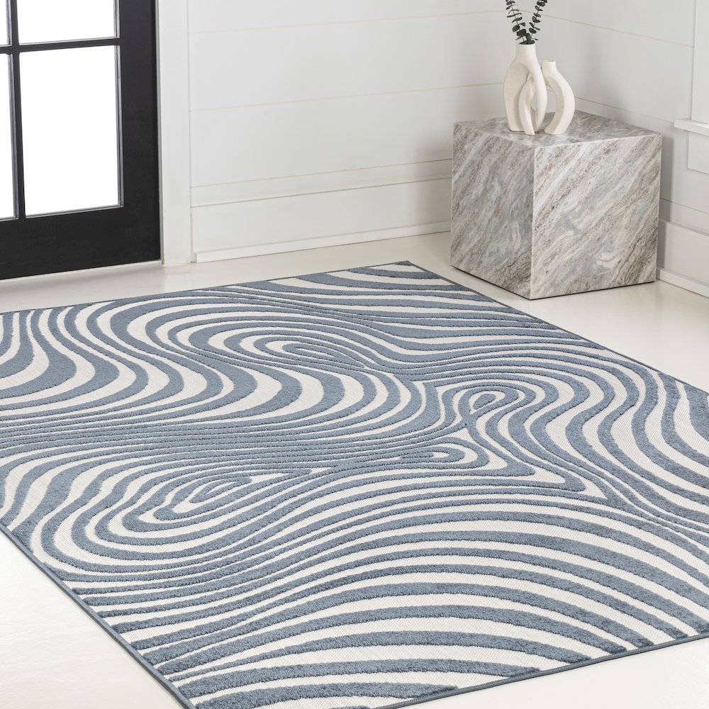 Maribo High-Low Abstract Groovy Striped Indoor/Outdoor Area Rug. Picture 3