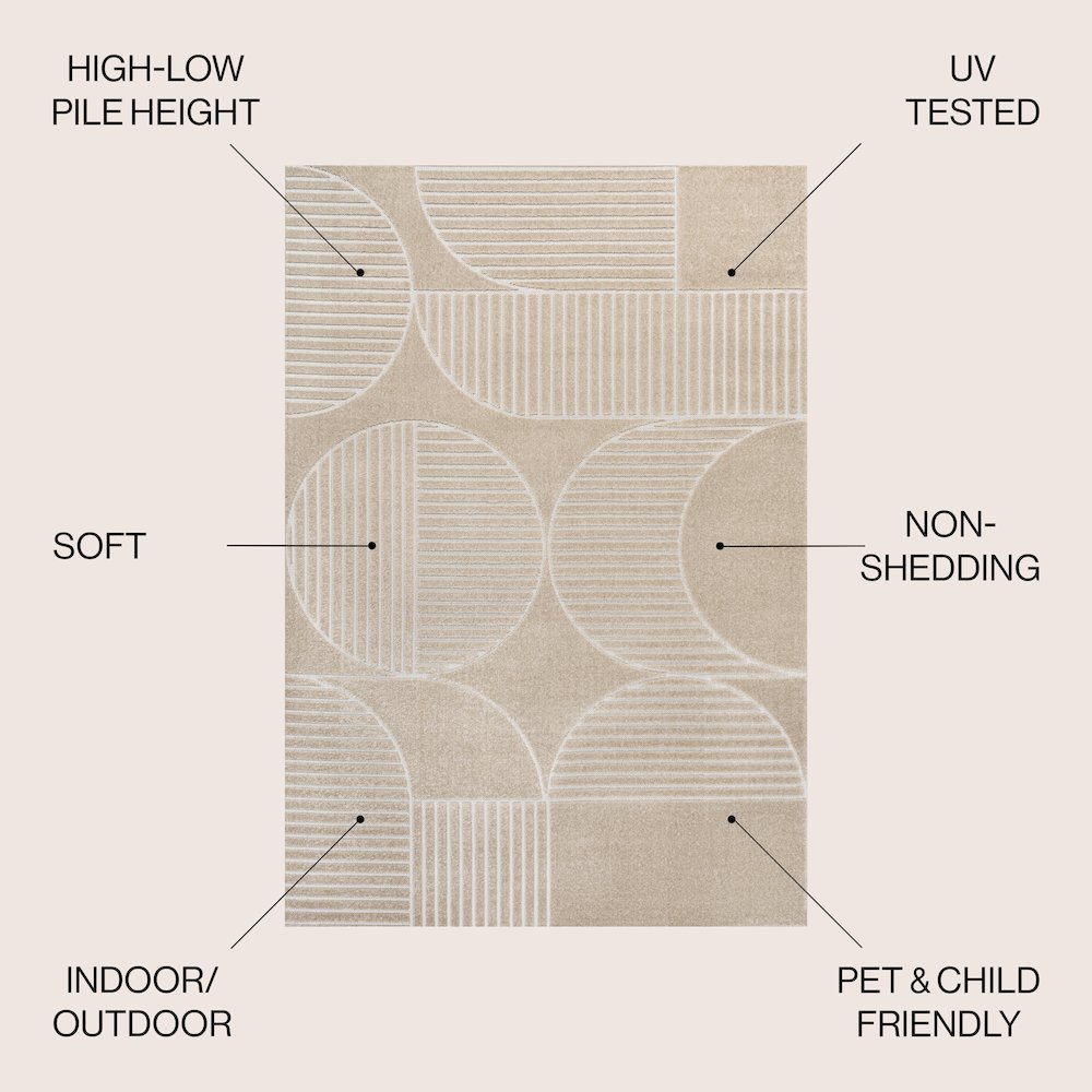 Nordby High-Low Geometric Arch Scandi Striped Indoor/Outdoor Area Rug. Picture 6