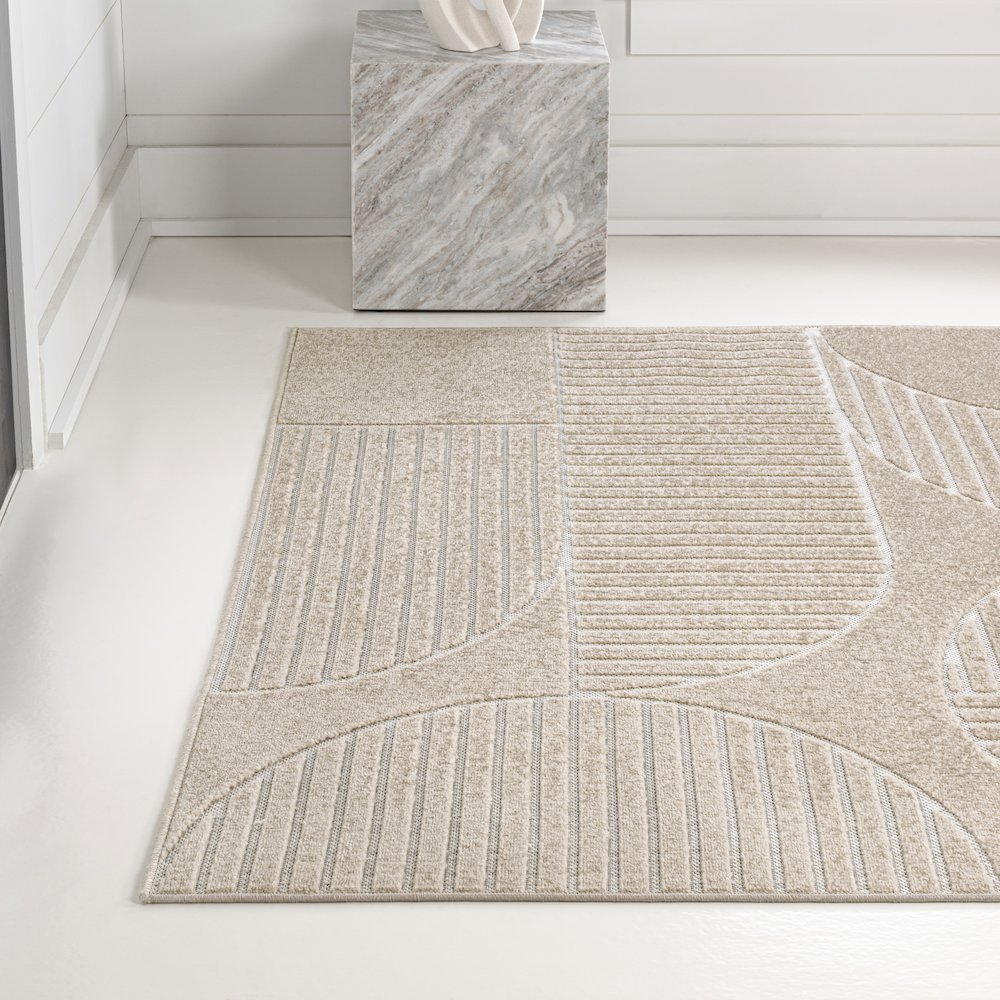 Nordby High-Low Geometric Arch Scandi Striped Indoor/Outdoor Area Rug. Picture 2