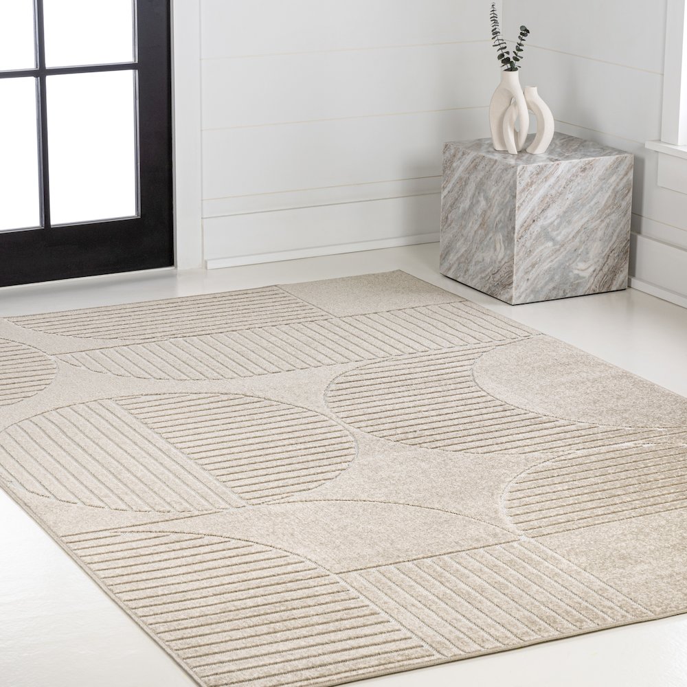 Nordby High-Low Geometric Arch Scandi Striped Indoor/Outdoor Area Rug. Picture 3