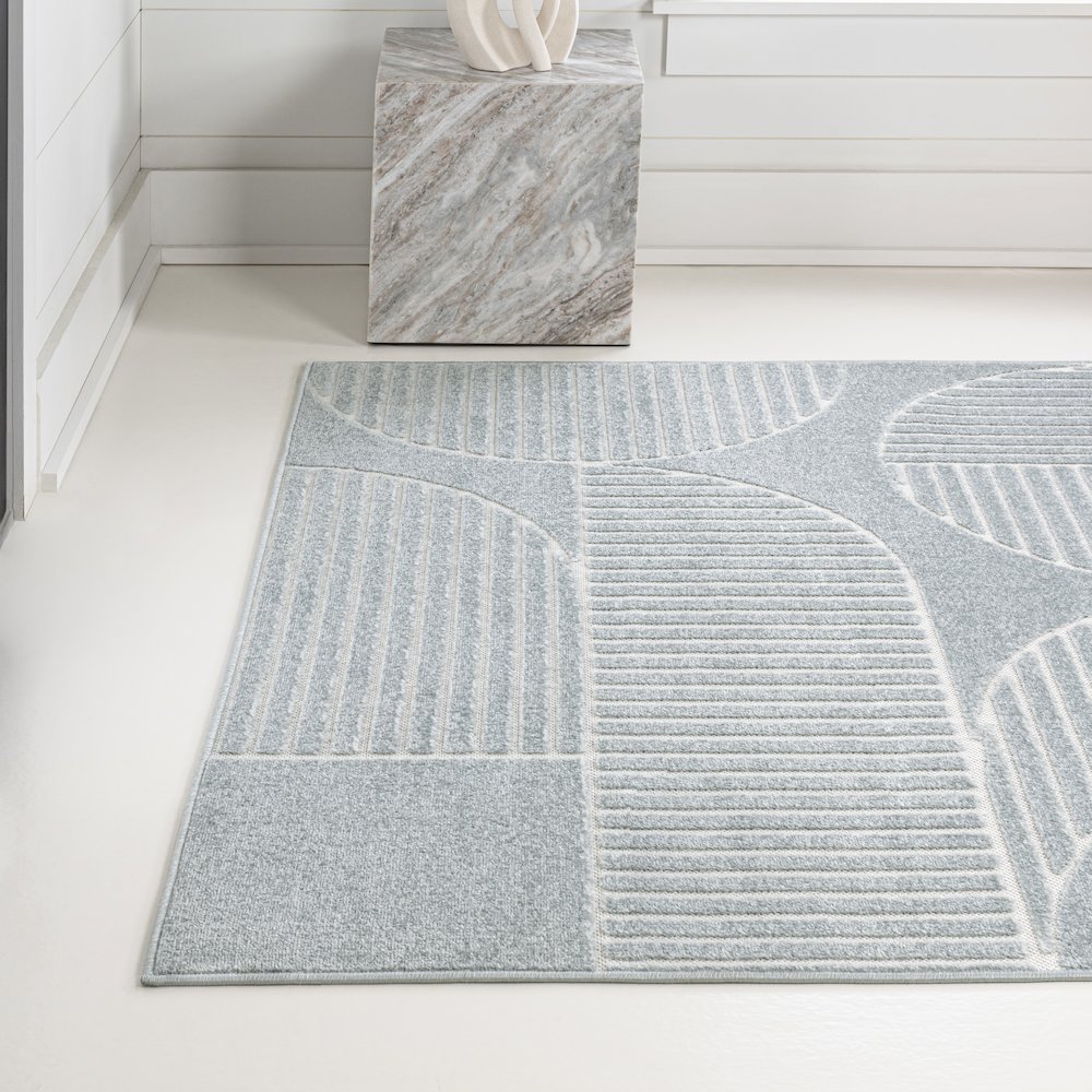 Nordby High-Low Geometric Arch Scandi Striped Indoor/Outdoor Area Rug. Picture 2