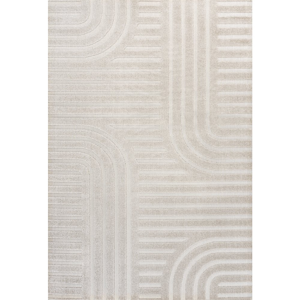 Anders High-Low MidCentury Modern Arch Stripe Two-Tone Indoor/Outdoor Area Rug. Picture 1