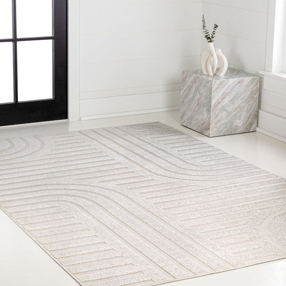 Anders High-Low MidCentury Modern Arch Stripe Two-Tone Indoor/Outdoor Area Rug. Picture 3