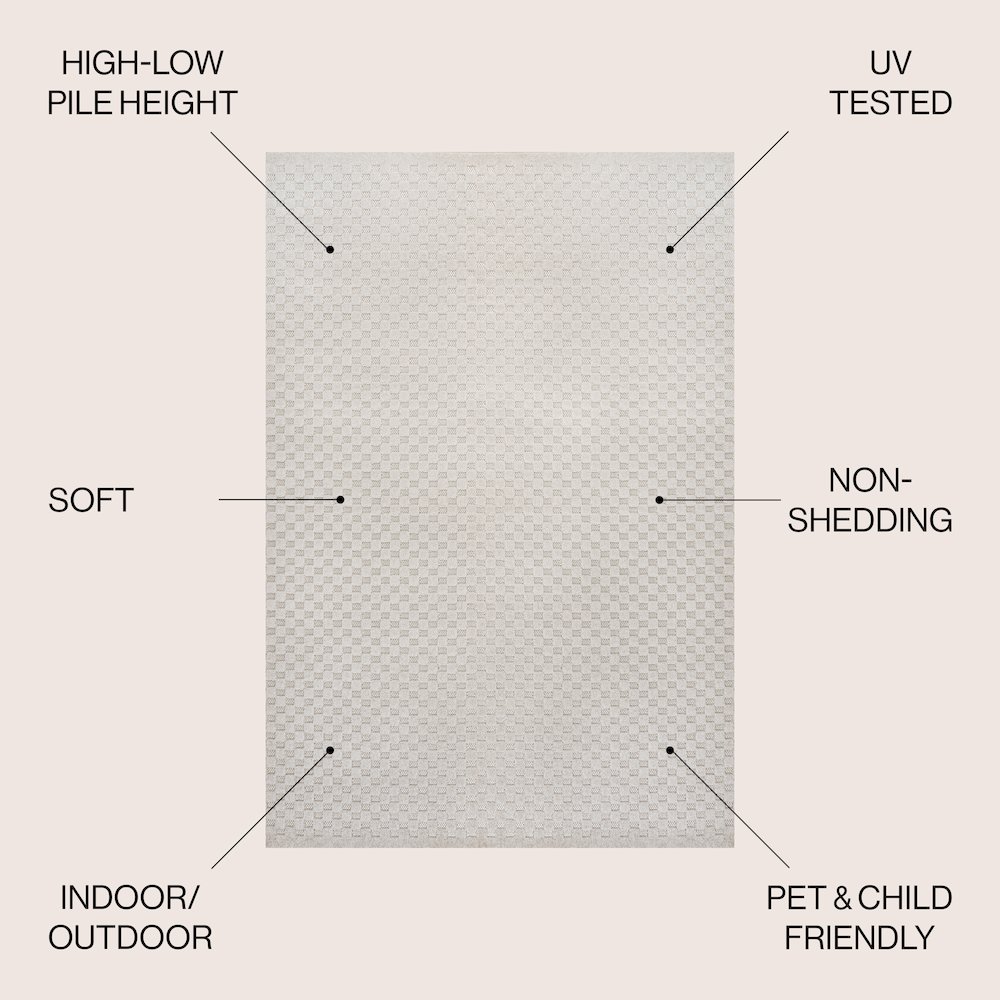Finn High-Low Modern Minimalist Checkered Monotone Indoor/Outdoor Area Rug. Picture 6