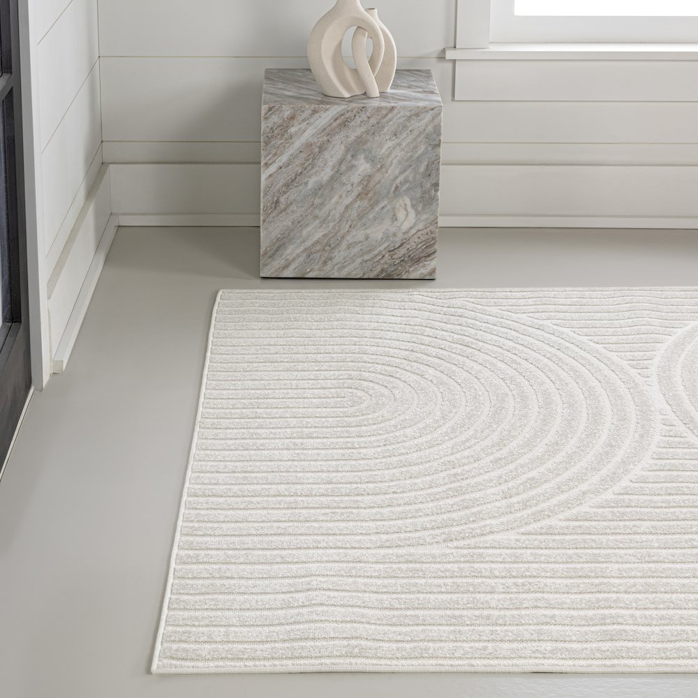 Sofia High-Low MidCentury Modern Arch Stripe Two-Tone Indoor/Outdoor Area Rug. Picture 2