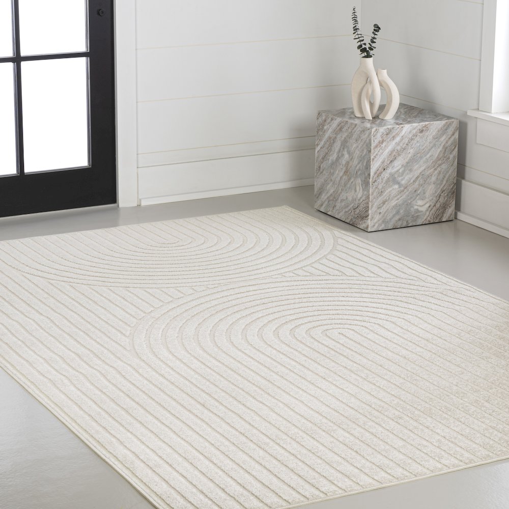 Sofia High-Low MidCentury Modern Arch Stripe Two-Tone Indoor/Outdoor Area Rug. Picture 3